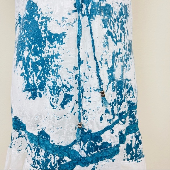 Mürmür White & Blue Burnout Stud Embellished Lace Up Long Tank Top Tunic / Dress - Picture 6 of 11
